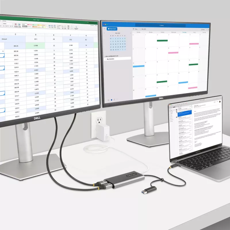 StarTech.com USB-C į Dvigubą HDMI Adapteris - USB-C arba A į 2x HDMI - 4K 60Hz - 100W Maitinimo Tiekimo Perdavimas - 30cm įmontuotas kabelis - USB į HDMI Kelių Monitorių Konverteris Nešiojamam Kompiuteriui - TAA