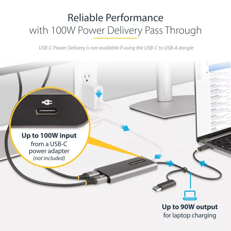 StarTech.com USB-C į Dvigubą HDMI Adapteris - USB-C arba A į 2x HDMI - 4K 60Hz - 100W Maitinimo Tiekimo Perdavimas - 30cm įmontuotas kabelis - USB į HDMI Kelių Monitorių Konverteris Nešiojamam Kompiuteriui - TAA