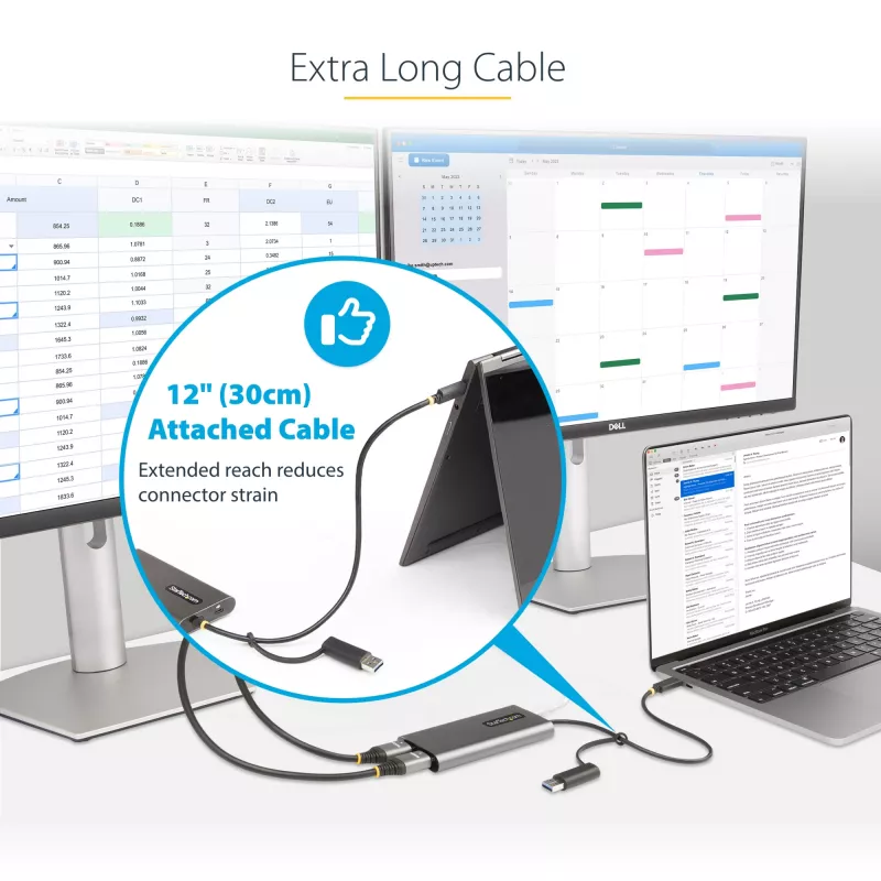 StarTech.com USB-C į Dvigubą HDMI Adapteris - USB-C arba A į 2x HDMI - 4K 60Hz - 100W Maitinimo Tiekimo Perdavimas - 30cm įmontuotas kabelis - USB į HDMI Kelių Monitorių Konverteris Nešiojamam Kompiuteriui - TAA
