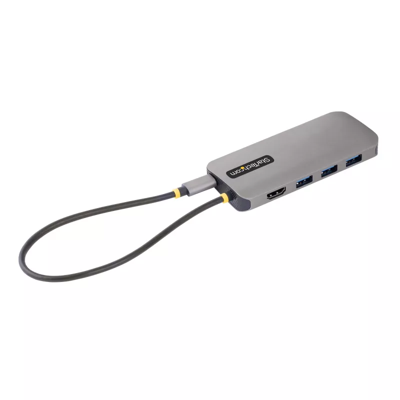 StarTech.com USB-C kelių prievadų adapteris 4K 60Hz HDMI vaizdui, 3x USB-A 5Gbps, 100W USB PD perdavimas/GbE/SD/MicroSD, 30 cm kabelis, nešiojama stotelė