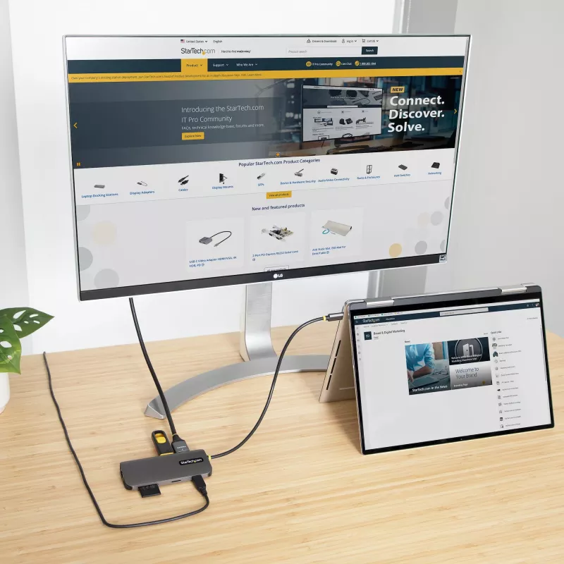 StarTech.com USB-C kelių prievadų adapteris 4K 60Hz HDMI vaizdui, 3x USB-A 5Gbps, 100W USB PD perdavimas/GbE/SD/MicroSD, 30 cm kabelis, nešiojama stotelė