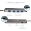 StarTech.com USB-C kelių prievadų adapteris 4K 60Hz HDMI vaizdui, 3x USB-A 5Gbps, 100W USB PD perdavimas/GbE/SD/MicroSD, 30 cm kabelis, nešiojama stotelė