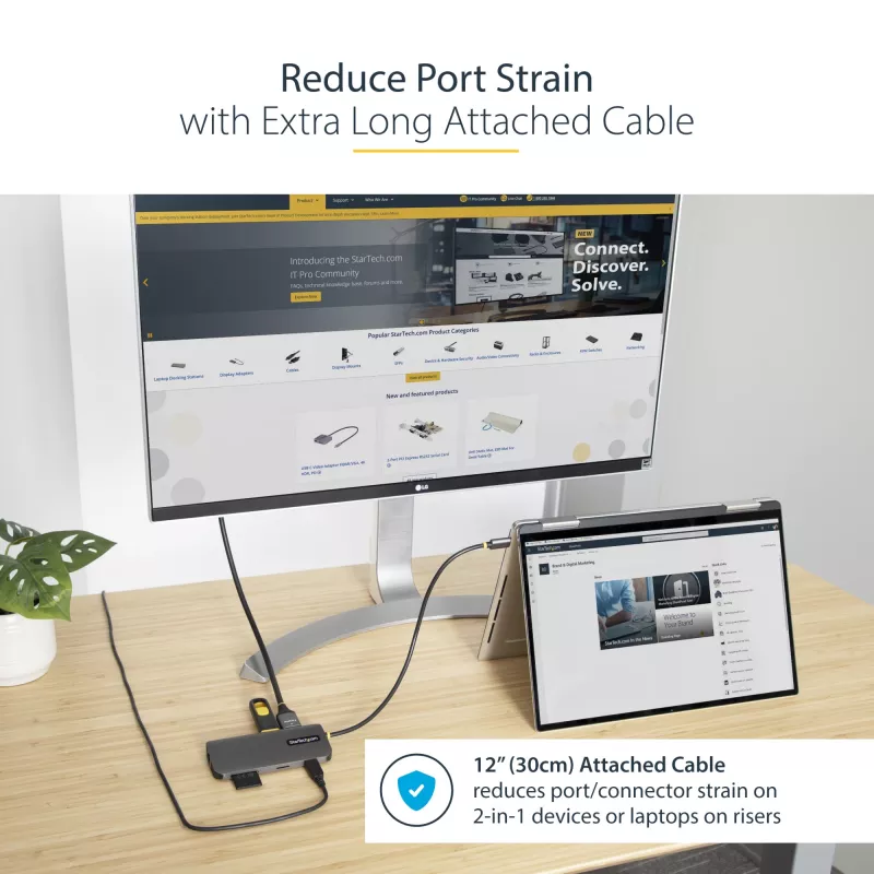 StarTech.com USB-C kelių prievadų adapteris 4K 60Hz HDMI vaizdui, 3x USB-A 5Gbps, 100W USB PD perdavimas/GbE/SD/MicroSD, 30 cm kabelis, nešiojama stotelė