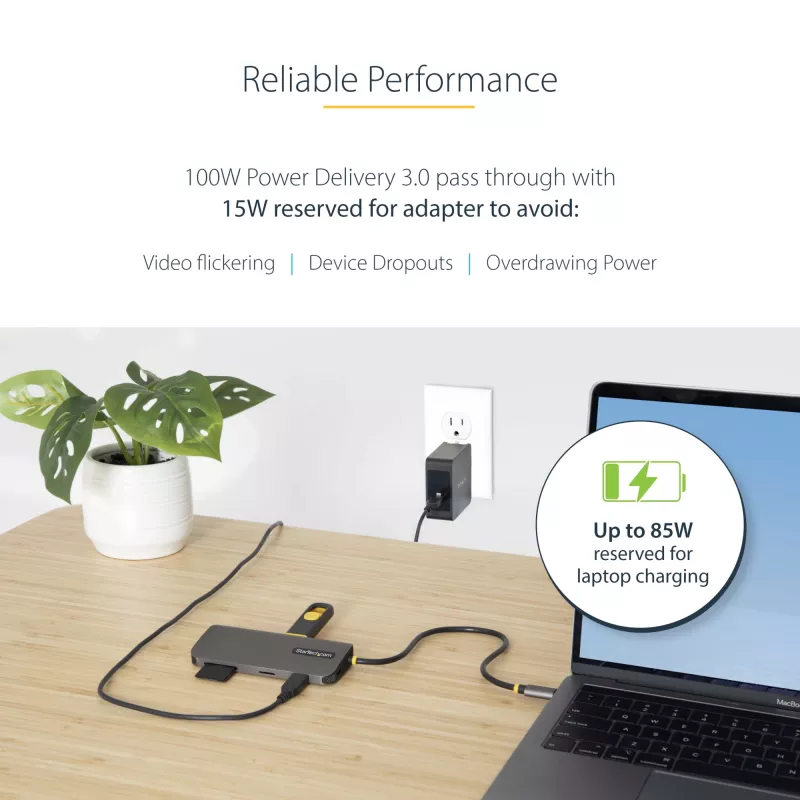 StarTech.com USB-C kelių prievadų adapteris 4K 60Hz HDMI vaizdui, 3x USB-A 5Gbps, 100W USB PD perdavimas/GbE/SD/MicroSD, 30 cm kabelis, nešiojama stotelė