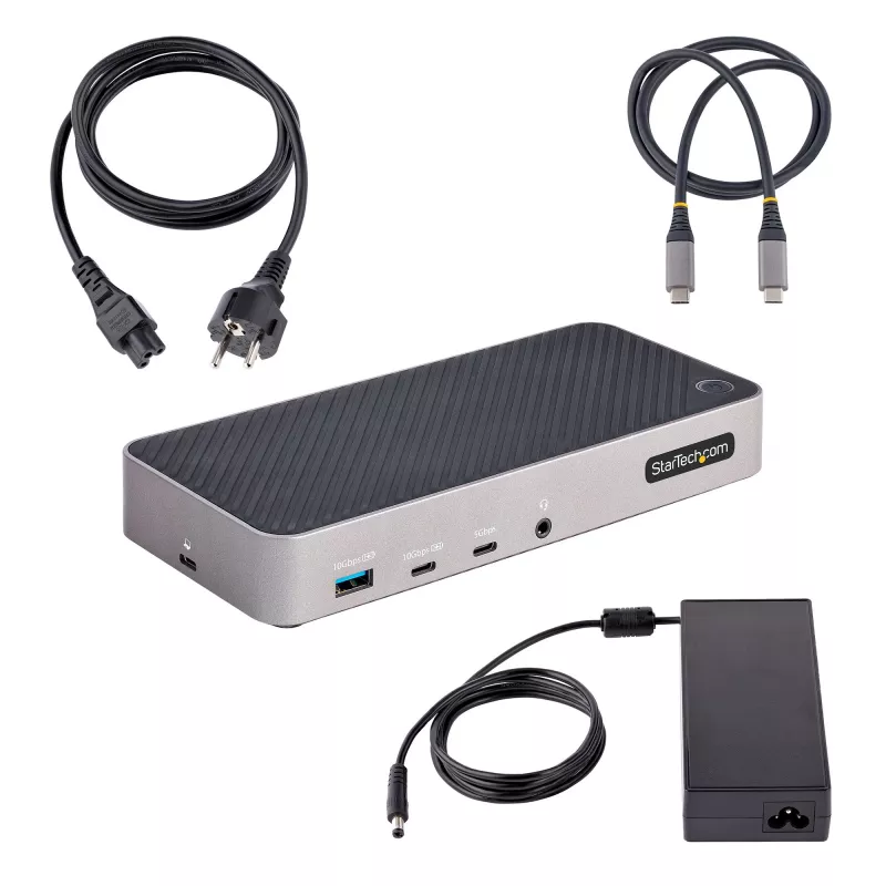 StarTech.com USB-C trijų monitorių dokavimo stotelė – HDMI/DP trigubas 4K USB-C dokas – 5x USB šakotuvas – GbE – 100W PD – universali kelių monitorių dokavimo stotelė – suderinama su Thunderbolt 3/4