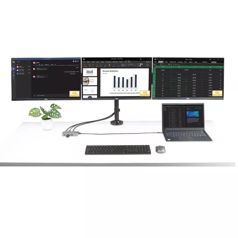 StarTech.com USB-C Triple Monitor Multiport adapteris, dviguba 4K 60Hz + 4K 30Hz HDMI ir DisplayPort, 3 prievadų USB 10Gbps šakotuvas, 100W PD perdavimas, GbE, kelioninis dokas, Windows ir ChromeOS
