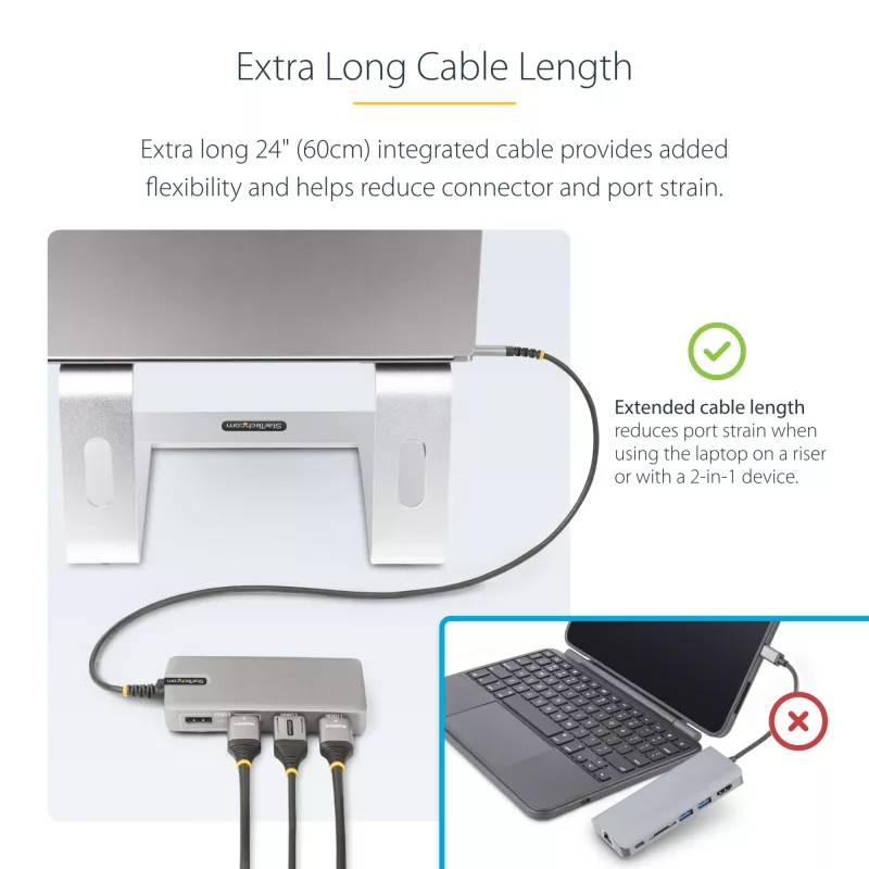 StarTech.com USB-C Triple Monitor Multiport adapteris, dviguba 4K 60Hz + 4K 30Hz HDMI ir DisplayPort, 3 prievadų USB 10Gbps šakotuvas, 100W PD perdavimas, GbE, kelioninis dokas, Windows ir ChromeOS