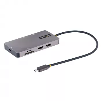 StarTech.com USB-C kelių prievadų adapteris, dvigubas HDMI vaizdas, 4K 60Hz, 2 prievadų 5Gbps USB-A šakotuvas, 100W Power Delivery perdavimas/GbE/SD/MicroSD, 12 colių/30 cm kabelis, kelioninis dokas, nešiojamojo kompiuterio dokavimo stotelė