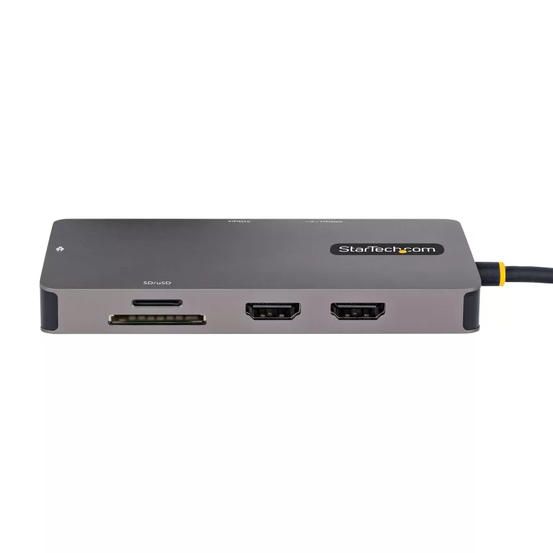 StarTech.com USB-C kelių prievadų adapteris, dvigubas HDMI vaizdas, 4K 60Hz, 2 prievadų 5Gbps USB-A šakotuvas, 100W Power Delivery perdavimas/GbE/SD/MicroSD, 12 colių/30 cm kabelis, kelioninis dokas, nešiojamojo kompiuterio dokavimo stotelė