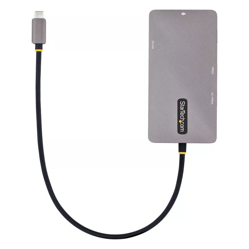 StarTech.com USB-C kelių prievadų adapteris, dvigubas HDMI vaizdas, 4K 60Hz, 2 prievadų 5Gbps USB-A šakotuvas, 100W Power Delivery perdavimas/GbE/SD/MicroSD, 12 colių/30 cm kabelis, kelioninis dokas, nešiojamojo kompiuterio dokavimo stotelė