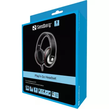 Sandberg Play'n Go Headset Black, laidinės ausinės, skambučiams/muzikai, 20–20000 Hz, 430 g