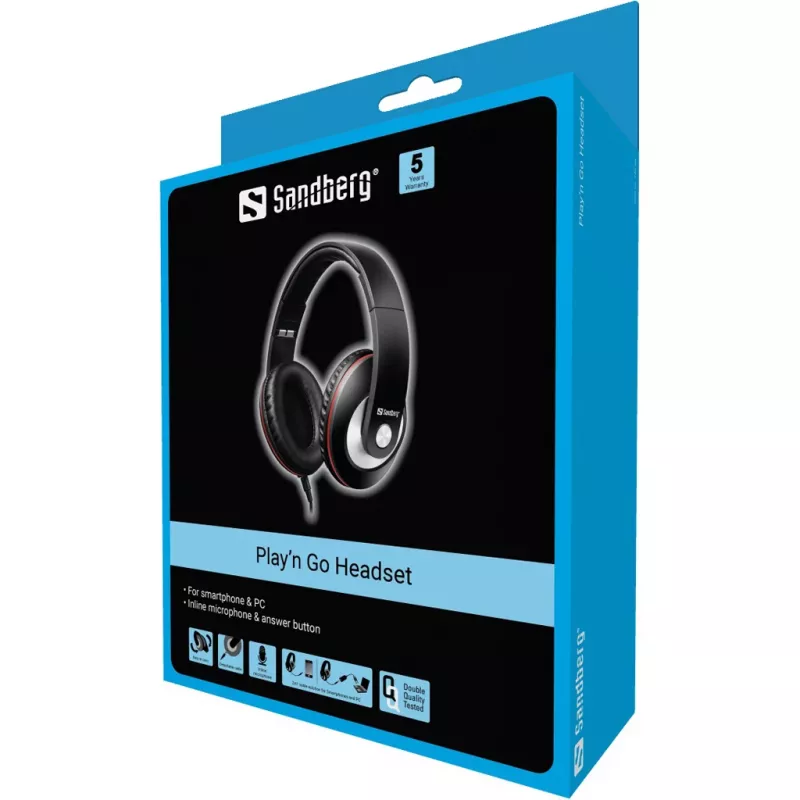 Sandberg Play'n Go Headset Black, laidinės ausinės, skambučiams/muzikai, 20–20000 Hz, 430 g