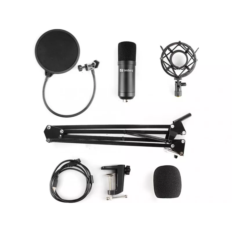 Sandberg Streamer USB mikrofonų rinkinys, studijinis mikrofonas, -27 dB, 30–16000 Hz, 24 bit, 96 kHz, vienakryptis
