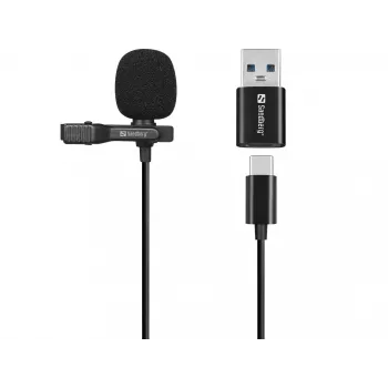 Sandberg Streamer USB segtuvinis mikrofonas, lavalier tipo, -38 dB, 50-18000 Hz, 16 bit, 48 kHz, 84 dB