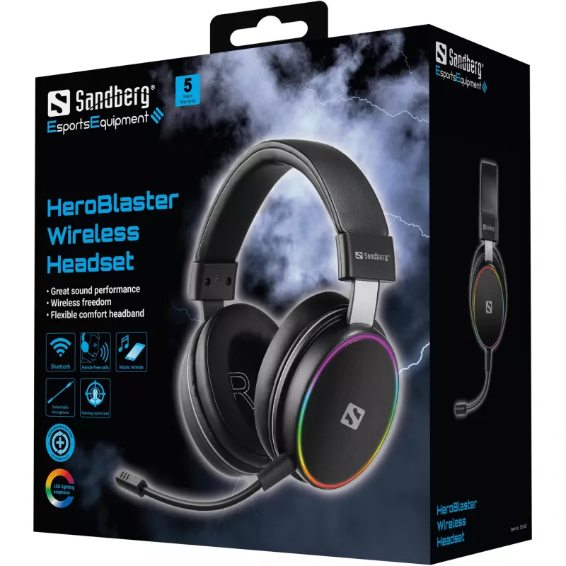 Sandberg HeroBlaster Wireless Headset, belaidžiai ir laidiniai, 20–20000 Hz, žaidimams, 300 g, juoda