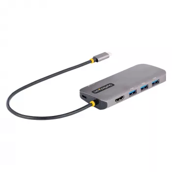 StarTech.com USB-C kelių prievadų adapteris, 4K 60Hz HDMI vaizdas, 3 prievadų 5Gbps USB šakotuvas, 100W Power Delivery perdavimas, GbE, 30 cm laidas, mini kelioninis dokas, nešiojamojo kompiuterio dokavimo stotelė
