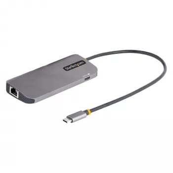 StarTech.com USB-C kelių prievadų adapteris, 4K 60Hz HDMI vaizdas, 3 prievadų 5Gbps USB šakotuvas, 100W Power Delivery perdavimas, GbE, 30 cm laidas, mini kelioninis dokas, nešiojamojo kompiuterio dokavimo stotelė