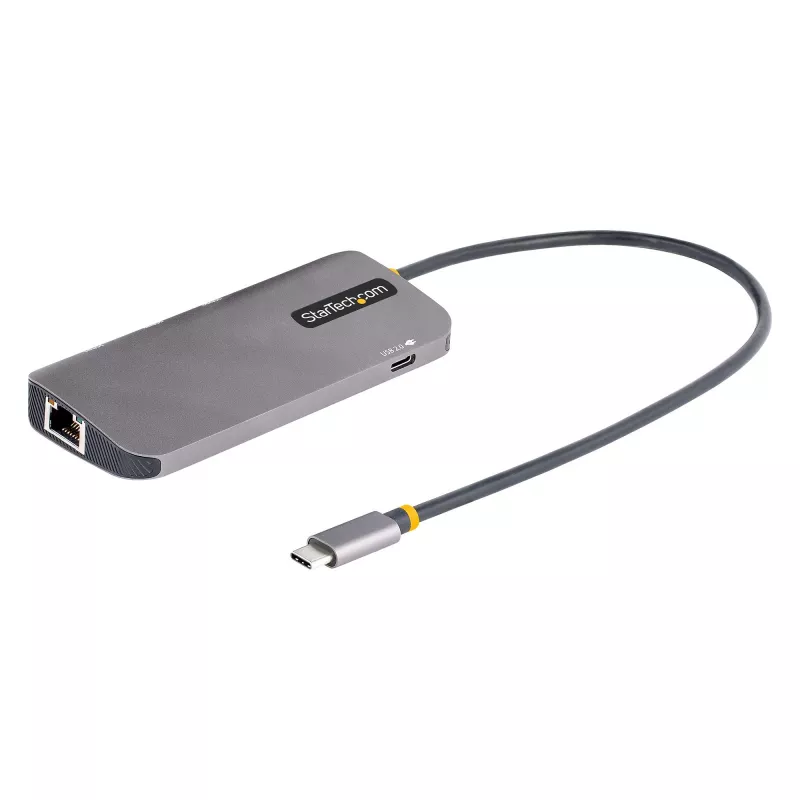 StarTech.com USB-C kelių prievadų adapteris, 4K 60Hz HDMI vaizdas, 3 prievadų 5Gbps USB šakotuvas, 100W Power Delivery perdavimas, GbE, 30 cm laidas, mini kelioninis dokas, nešiojamojo kompiuterio dokavimo stotelė