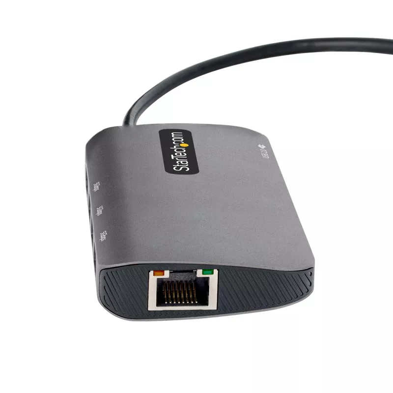 StarTech.com USB-C kelių prievadų adapteris, 4K 60Hz HDMI vaizdas, 3 prievadų 5Gbps USB šakotuvas, 100W Power Delivery perdavimas, GbE, 30 cm laidas, mini kelioninis dokas, nešiojamojo kompiuterio dokavimo stotelė