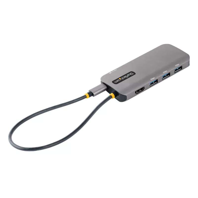 StarTech.com USB-C kelių prievadų adapteris, 4K 60Hz HDMI vaizdas, 3 prievadų 5Gbps USB šakotuvas, 100W Power Delivery perdavimas, GbE, 30 cm laidas, mini kelioninis dokas, nešiojamojo kompiuterio dokavimo stotelė