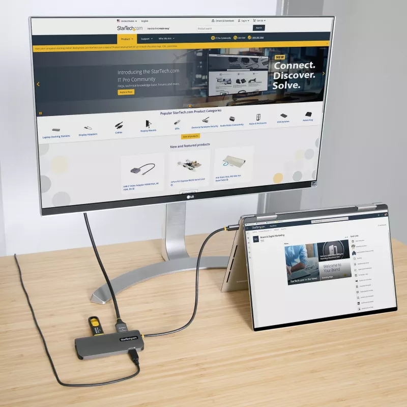 StarTech.com USB-C kelių prievadų adapteris, 4K 60Hz HDMI vaizdas, 3 prievadų 5Gbps USB šakotuvas, 100W Power Delivery perdavimas, GbE, 30 cm laidas, mini kelioninis dokas, nešiojamojo kompiuterio dokavimo stotelė