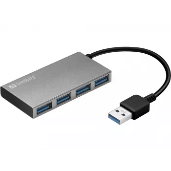 Sandberg USB 3.0 Pocket Hub 4 prievadai, USB 3.2 Gen 1 Type-A, 5000 Mbit/s, balta, aliuminis
