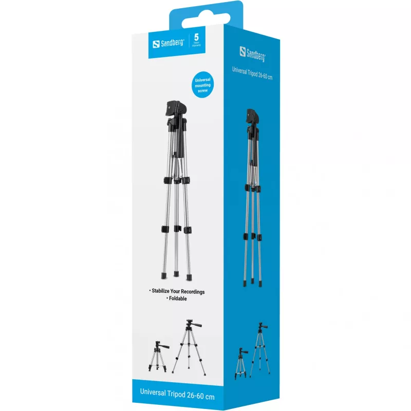 Sandberg Universal Tripod 26-60 cm, 3 kojos, Juoda, Sidabrinė, 60 cm