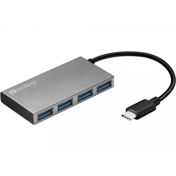 Sandberg USB-C į 4x USB 3.0 kišeninis hub'as, USB 3.2 Gen 1 Type-C, USB 3.2 Gen 1 Type-A, baltas, aliuminis