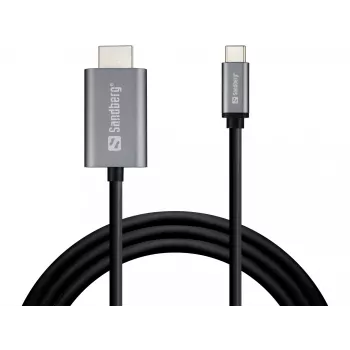 Sandberg USB-C į HDMI laidas 2M, 2 m, USB Type-C, HDMI, Kištukas, Kištukas, Tiesus