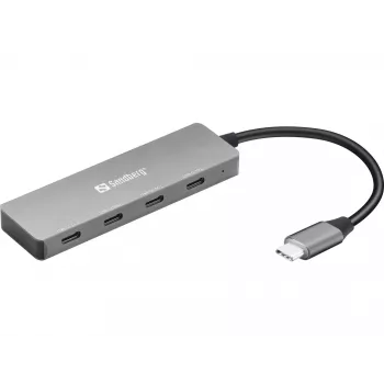 Sandberg USB-C į 4x USB-C šakotuvas, USB 3.2 Gen 1 (3.1 Gen 1) Type-C, USB 3.2 Gen 1 (3.1 Gen 1) Type-C, 10000 Mbit/s, Pilka, Aliuminis, 0.15 m