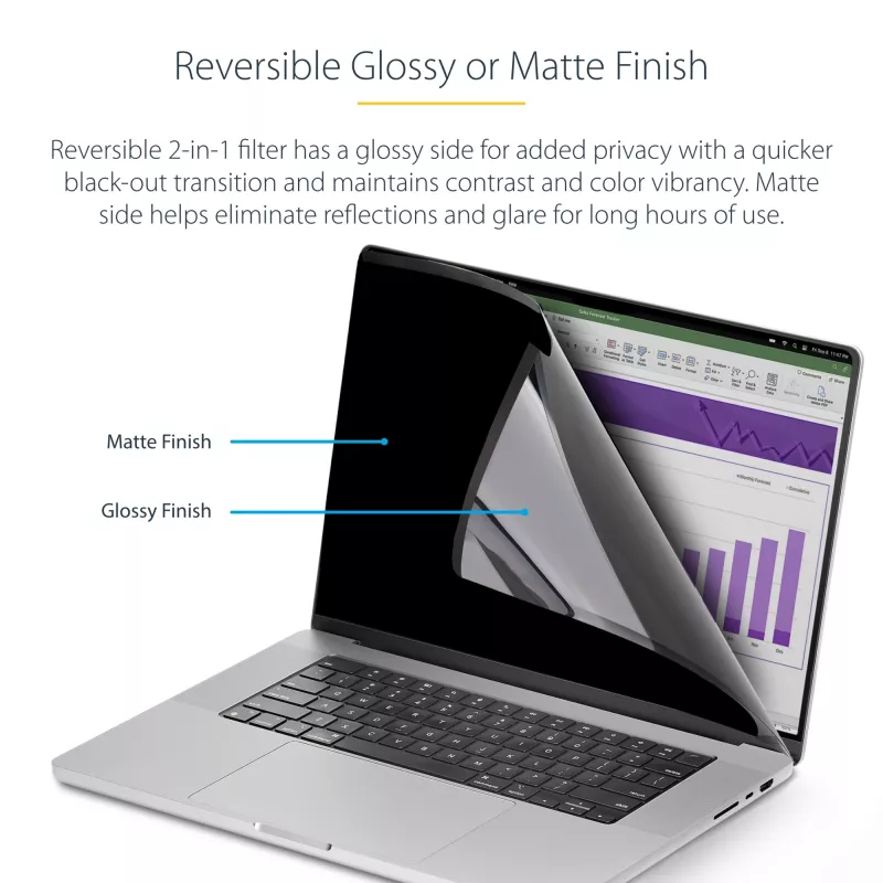 StarTech.com privatumo ekrano apsauga 13 colių MacBook Air M2/M3, nuimamas ir reversinis, blizgus/matinis, magnetinis, 51% mėlynos šviesos mažinimas
