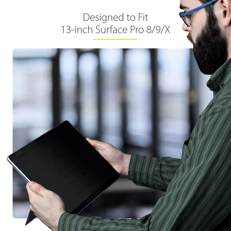 StarTech.com privatumo ekranas 4 krypčių, 13 colių Surface Pro 8/9/X nešiojamam kompiuteriui, portreto / kraštovaizdžio režimai, liečiamas, +/- 30° žiūrėjimo kampas, blokuoja iki 51 % mėlynos šviesos, anti-blizgesys