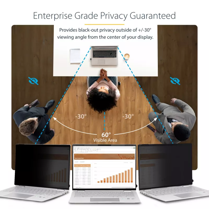 StarTech.com 14 colių 16:10 Flip-Over privatumo ekranas su lietimu, antirefleksinis privatumo filtras, nešiojamojo kompiuterio monitoriaus ekrano apsauga su 51% mėlynos šviesos redukcija