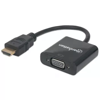 Manhattan HDMI į VGA keitiklio laidas, 1080p, 30 cm, Kištukas į Lizdą, Micro-USB maitinimo įvadas, Juodas, 3 metų garantija