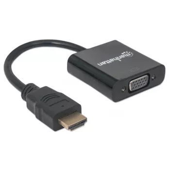 Manhattan HDMI į VGA keitiklio laidas, 1080p, 30 cm, Kištukas į Lizdą, Micro-USB maitinimo įvadas, Juodas, 3 metų garantija