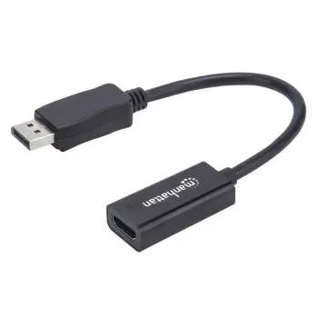Manhattan DisplayPort 1.1 į HDMI adapterio kabelis, 1080p@60Hz, Kištukas į Lizdą, Juodas, 15 cm, DP su fiksatoriumi, Ne dvikryptis, Trejų metų garantija