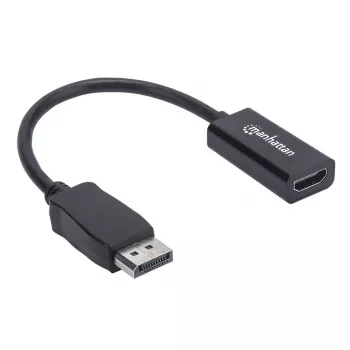 Manhattan DisplayPort 1.1 į HDMI adapterio kabelis, 1080p@60Hz, Kištukas į Lizdą, Juodas, 15 cm, DP su fiksatoriumi, Ne dvikryptis, Trejų metų garantija