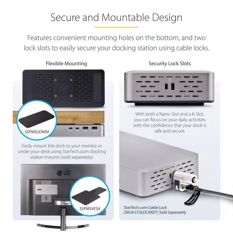 StarTech.com USB4 dokų stotelė dviem monitoriams, Dual 4K 120Hz arba Single 8K 60Hz HDMI, 100W nešiojamojo kompiuterio įkrovimas, 2.5GbE, USB-C kelių monitorių dokas, be tvarkyklių