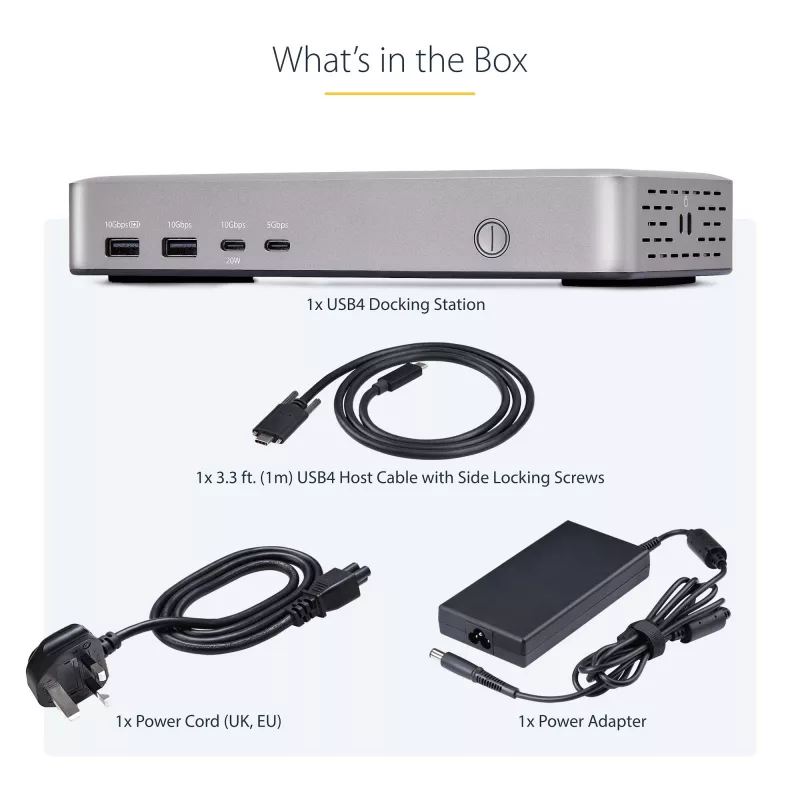 StarTech.com USB4 dokų stotelė dviem monitoriams, Dual 4K 120Hz arba Single 8K 60Hz HDMI, 100W nešiojamojo kompiuterio įkrovimas, 2.5GbE, USB-C kelių monitorių dokas, be tvarkyklių