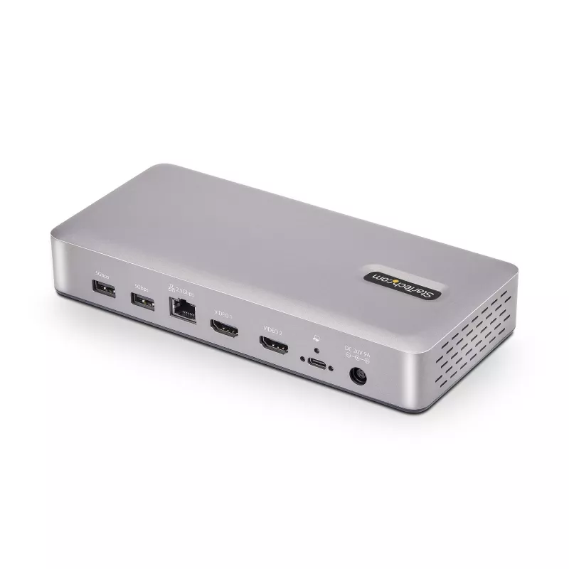 StarTech.com USB4 dokų stotelė dviem monitoriams, Dual 4K 120Hz arba Single 8K 60Hz HDMI, 100W nešiojamojo kompiuterio įkrovimas, 2.5GbE, USB-C kelių monitorių dokas, be tvarkyklių