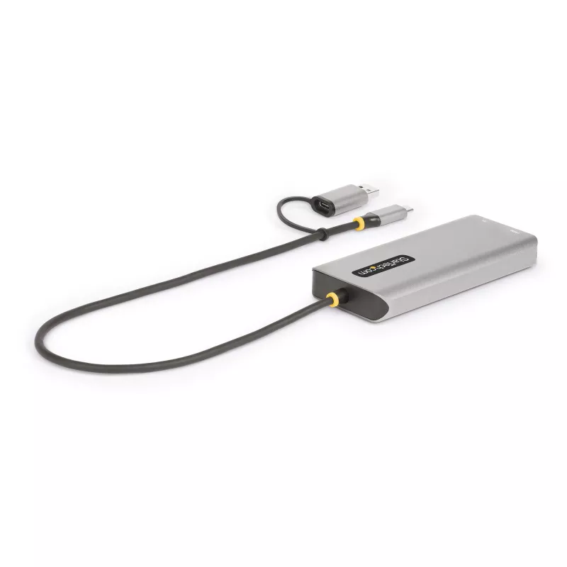 StarTech.com USB-C kelių prievadų adapteris su pritvirtintu USB-C į USB-A adapteriu, dvigubas HDMI (4K30Hz/1080p60Hz), 3x USB-A 5Gbps, mini kelioninis dokas, nešiojamojo kompiuterio dokavimo stotelė, 40 cm laidas