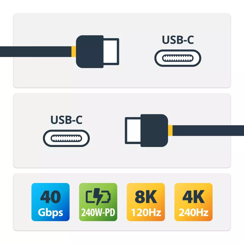 StarTech.com 1m USB4 laidas, USB-IF sertifikuotas USB-C laidas, 40Gbps, 240W maitinimo tiekimas PD 3.1 EPR, 8K 60Hz, USB Type-C duomenų perdavimo laidas, suderinamas su Thunderbolt/USB 3.2 prievadais