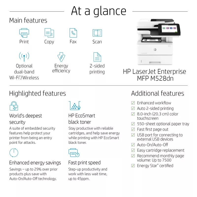HP LaserJet Enterprise MFP M528dn – daugiafunkcis lazerinis įrenginys, A4, monochrominis, tinklinis