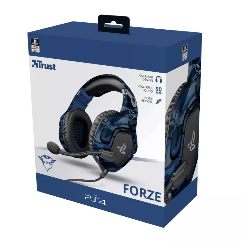 Trust GXT 488 Forze PS4 ausinės su laidu, ausinė juosta, žaidimams, juoda, mėlyna