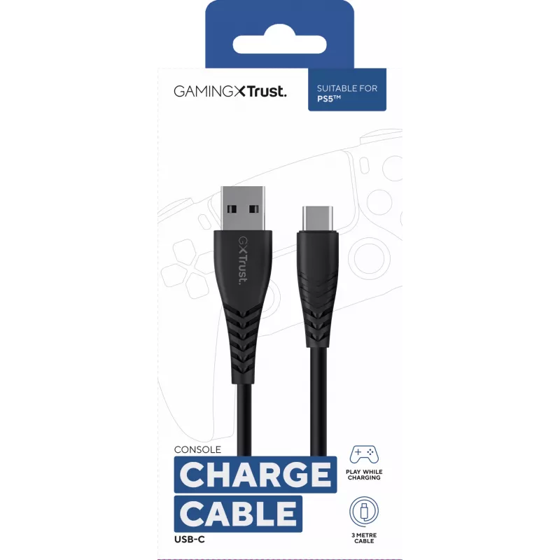 Trust GXT 226 Play&Charge laidas žaidimų valdikliui, 3 m, USB-A – USB-C