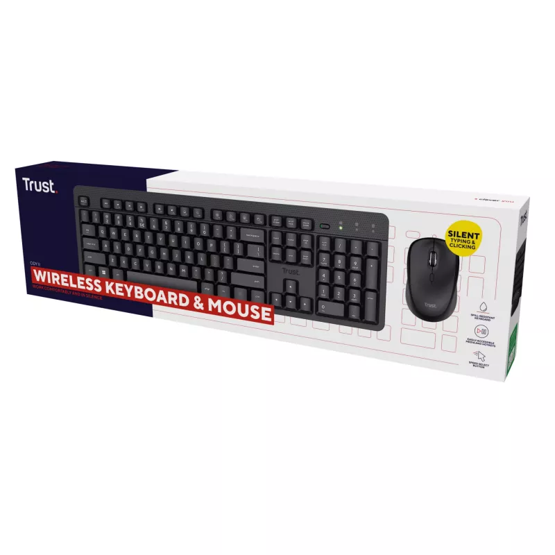 Trust Ody II belaidė klaviatūra su pele, RF, QWERTY, juoda