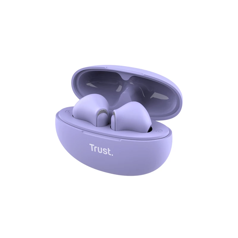 Trust Yavi belaidės ausinės TWS į ausis, skambučiams/muzikai, USB-C, Bluetooth, violetinės