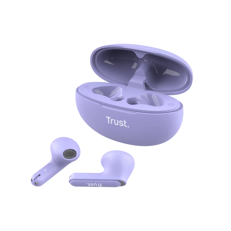 Trust Yavi belaidės ausinės TWS į ausis, skambučiams/muzikai, USB-C, Bluetooth, violetinės