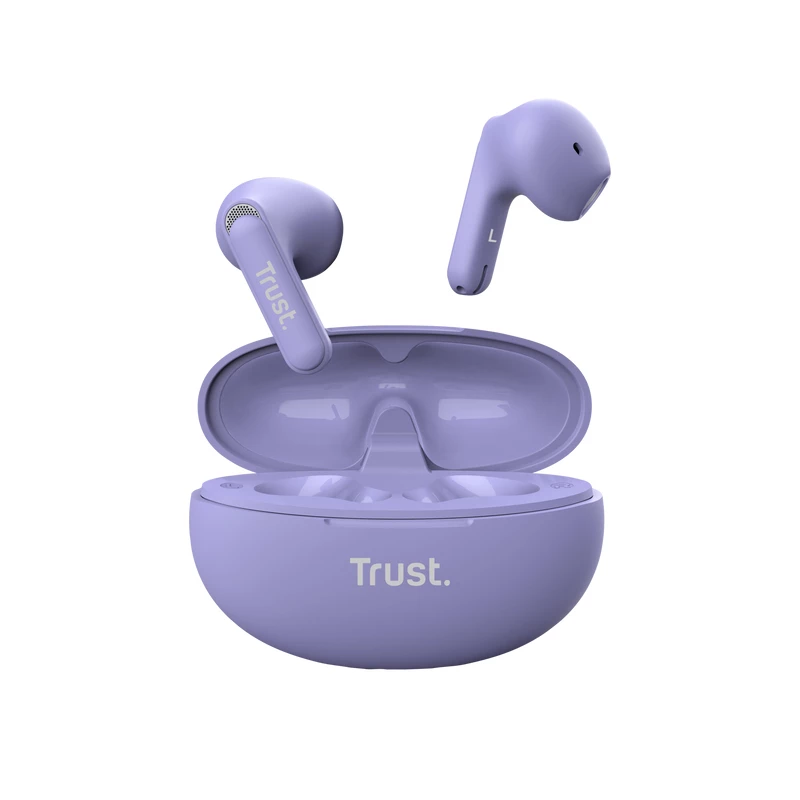Trust Yavi belaidės ausinės TWS į ausis, skambučiams/muzikai, USB-C, Bluetooth, violetinės
