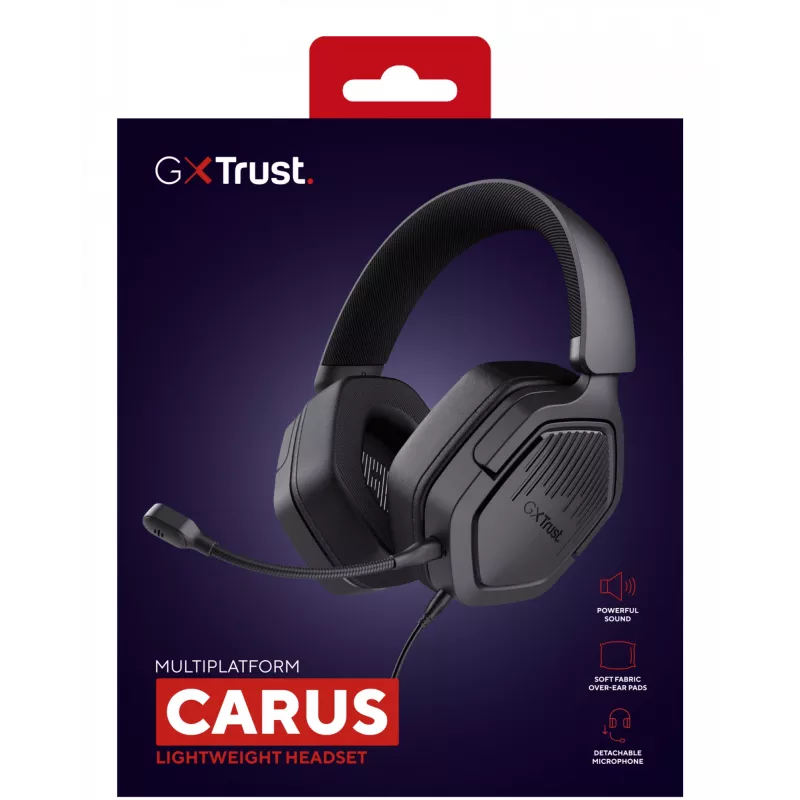 Trust GXT492 Carus ausinės su mikrofonu, laidinės, ant galvos, žaidimams, juodos